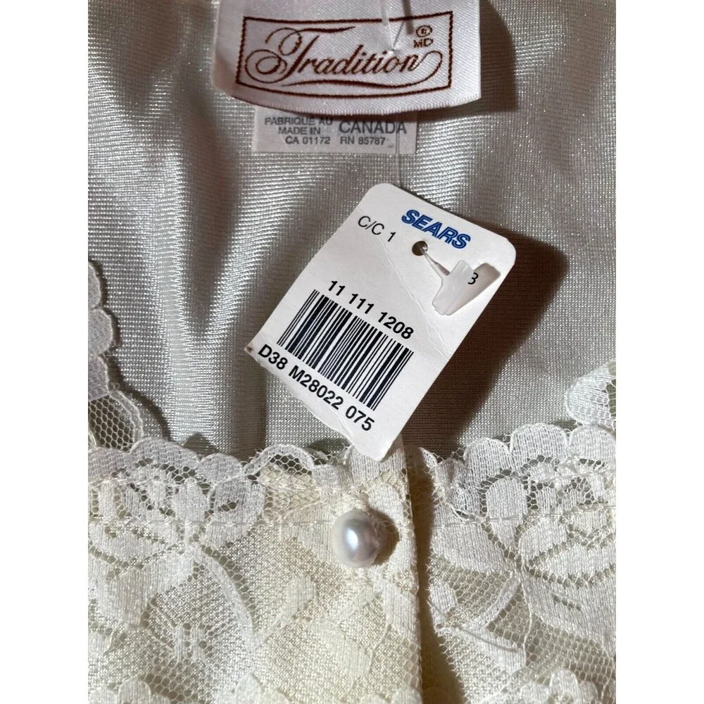 Vintage 80s Robe 1980s White Nylon Bridal Sears NWT Retro Grannycore Size Large